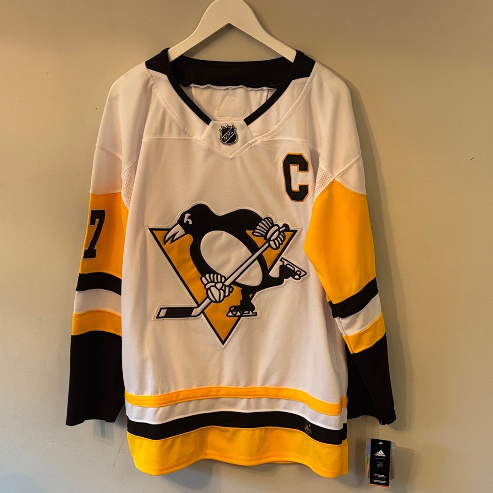 Crosby Adidas White and Yellow Penguins Hockey Jersey